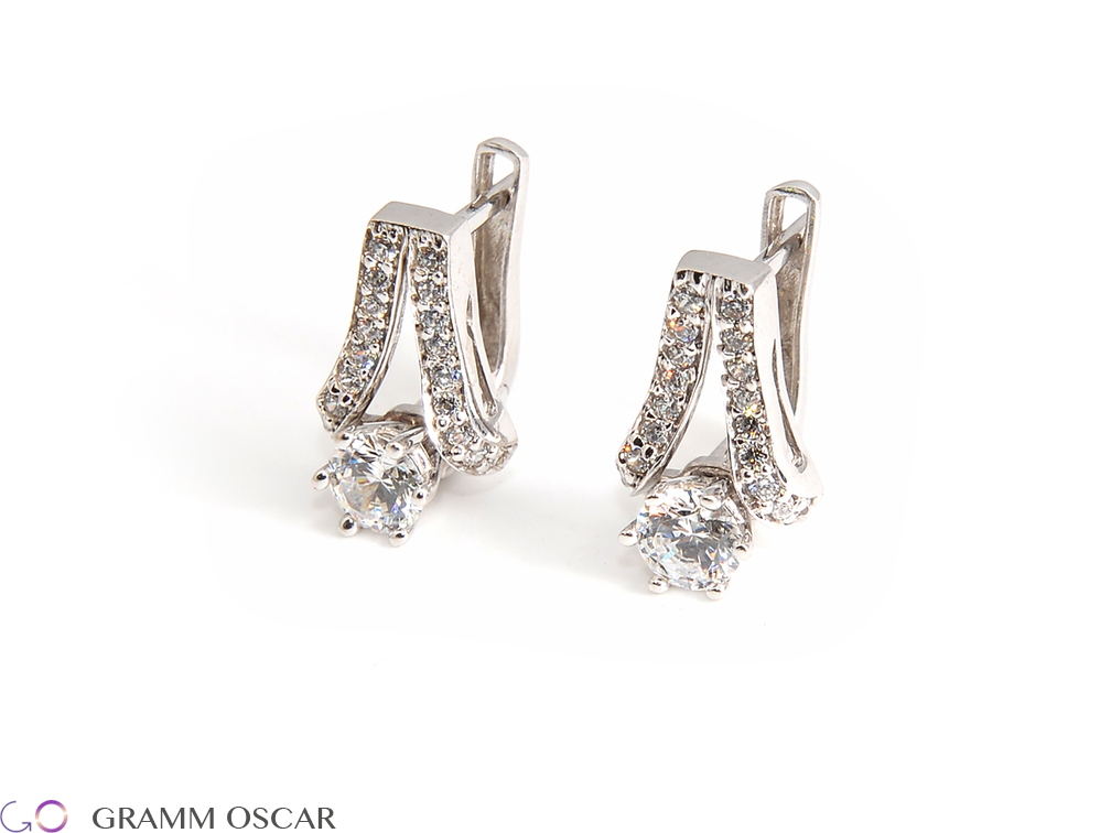 Серьги, белое золото, фианиты