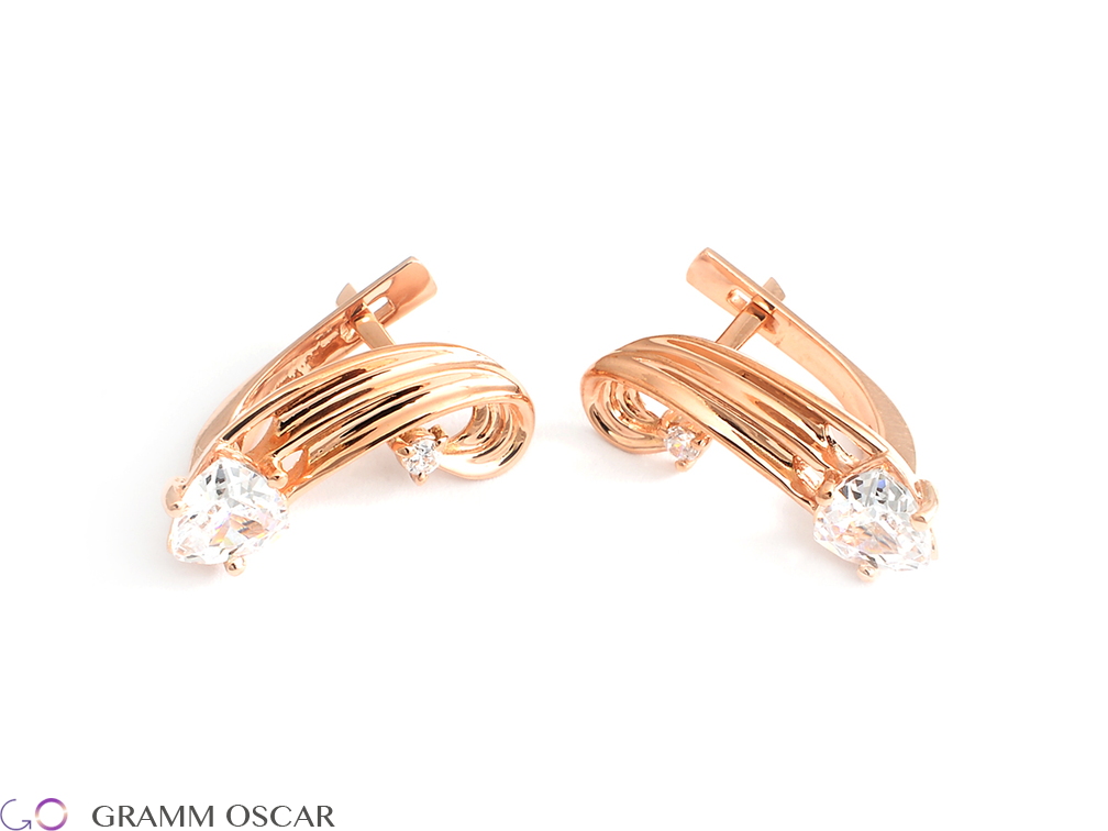 Серьги , красное золото, фианиты