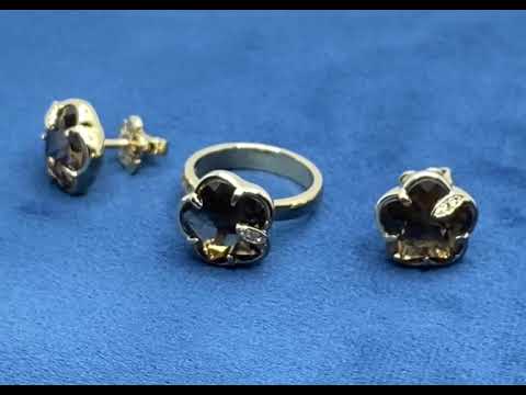Кольцо и серьги с раухтопазами и бриллиантами из желтого золота сделаны в стиле Pasquale Bruni .